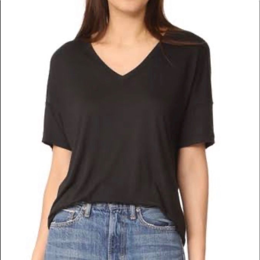 Vince  black Drop Shoulder V-neck Tee XS